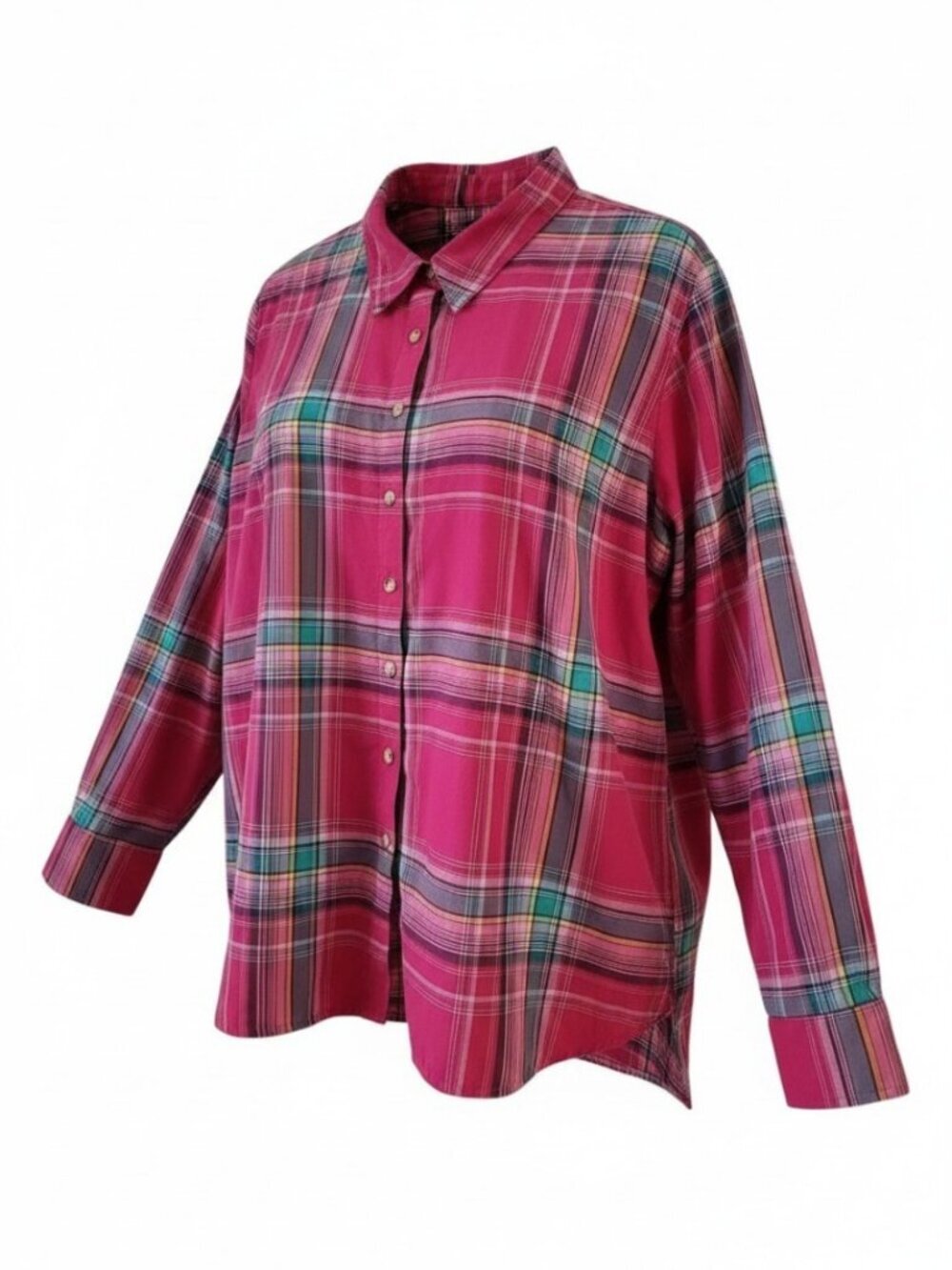 LIFE IS GOOD Pink Plaid Button Front Cotton Shirt Relaxed Casual Top xl